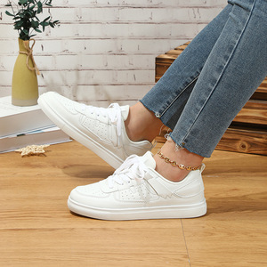 Chaussures <span class=keywords><strong>de</strong></span> sport blanches en gros, logo personnalisé, baskets <span class=keywords><strong>de</strong></span> tennis, cuir PU, baskets <span class=keywords><strong>de</strong></span> skate blanches pour femmes - Product Image 6