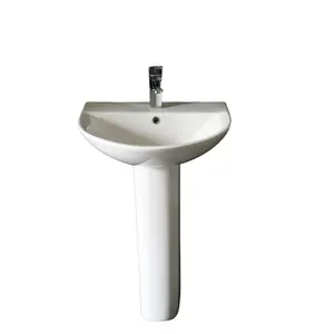 Lavabo de mano de diseño moderno, lavabo de baño de cerámica blanca, lavabo de pie con pedestal para WC