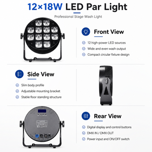 ไฟพาร์ LED แบบชาร์จได้ 12x18W RGBWA+UV ไร้สาย DMX สำหรับงานแต่งงานและงานอีเว้นท์ - Product Image 3