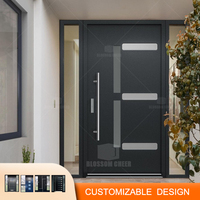 Nouvelle porte d'entrée d'hôtel moderne en acier extérieur à double battant avec verre de sécurité et ouverture latérale
