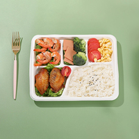 Bandeja Rectangular Desechable Ecológica de 5 Compartimentos, Platos de Bagazo Compostables para Comida, Vajilla para Camping