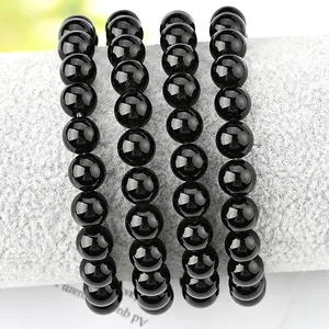 Natuurlijke Glad Zwart Obsidiaan Voor Sieraden Maken Diy Handgemaakte Ambachten Zwart Obsidiaan Edelsteen Losse Kralen