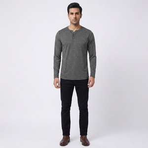 T-shirt à manches longues décontracté, couleur unie, logo personnalisé, t-shirt à manches longues pour homme, vêtements d'automne et d'hiver - Product Image 1