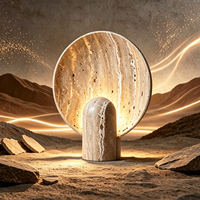 Lampe de table design en pierre de travertin naturel, base ronde rétroéclairée en pierre de grotte, lumière chaude G9, pour salon et hôtel