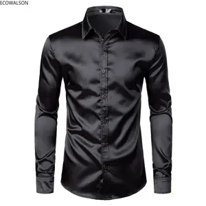 Мужская атласная роскошная классическая рубашка, черная гладкая Мужская рубашка из 2022 шелка для смокинга, облегающая Повседневная рубашка для свадьбы, вечеринки, выпускного