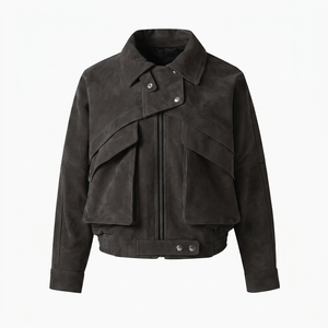 Brown <b>Suede</b> Bomber <b>Jacket</b> Full Sleeve Turn-down Collar Zipper Closure Autumn Regular Fit Solid Color Women's <b>Jacket</b> - Product Image 2
