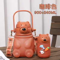 JM6 Ensemble de 2 Bouteilles d'Eau en Plastique Grande Capacité Ours Mignon Couleurs Dégradées avec Autocollants 3D pour Enfants