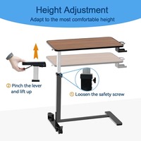 Table de lit réglable en hauteur avec roulettes, porte-gobelet, table mobile en bois pour ordinateur portable, idéale pour chambre à coucher et usage médical/hospitalier