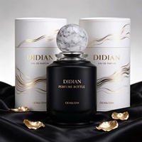 Flacon de parfum de luxe en verre noir mat à fond rond 50ml 100ml vide avec col serti, bouchon en résine blanche et boîte tube