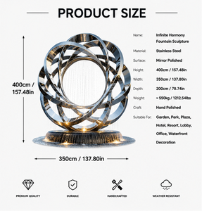 BSA Grote RVS Gedraaide Verbindende Ring Spiegel Sculptuur, Abstracte Metalen Circulaire Waterpartij voor Hotel Plaza - Product Image 2