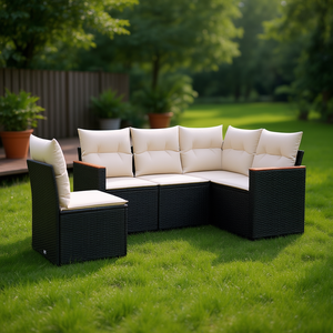 Ensemble de canapés de jardin en rotin noir, 5 pièces, avec housses amovibles, mobilier d'extérieur, sièges de style contemporain pour 5 personnes - Product Image 2