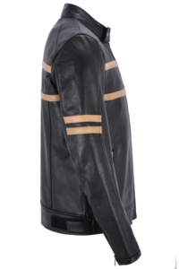 Custom 100% Genuine Black Beige Stripe Milled Leather <b>Men</b>’s <b>Jacket</b> Soft Finish Private Label OEM/ODM Wholesale Premium Outerwear - Product Image 3