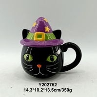 Tasse à café noire en céramique, décoration pour Halloween, avec chat à l'intérieur