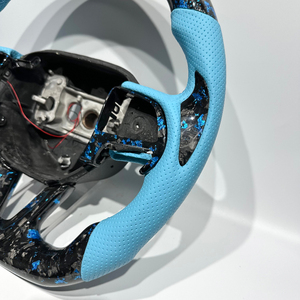 Volant en cuir bleu avec LED et fibre de carbone forgée pour <span class=keywords><strong>Dodge</strong></span> Charger Challenger SRT 2019 <span class=keywords><strong>2020</strong></span> 2021 2022 2023 - Product Image 2