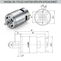Motor de CC RS775 6V 12V 24V Personalizable con Cable de Cobre y Aluminio, Rodamiento de Bolas, Alta Velocidad, Larga Vida Útil, Imán Permanente, OEM ODM