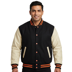 Chaqueta Bomber Varsity de Béisbol Delgada de Moda con Mangas de Poliéster y Cuerpo de Lana, Colores de Equipo, Cortavientos para Invierno - Product Image 1