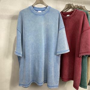 2024 été 400GSM poids lourd lavé à l'acide T-Shirt hommes Vintage coton en détresse hommes à manches courtes t-shirt blanc personnalisé - Product Image 2