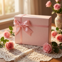 Boîte cadeau pour la fête des mères, boîte rigide en carton ondulé rectangulaire rose créative avec nœud en relief pour les cadeaux de mariage