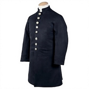 Uniforme Histórico Negro para Hombre, 100% Lana, Ecológico, con Piel de Zorro Auténtica, Prenda Exterior Tejida, Cierre de Botones Largo al Frente, Reproducción Americana - Product Image 1