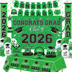 Green Graduation <b>Party</b> Decoration Set Class of 2026 Tablecloth Banner Balloons Photo <b>Backdrop</b> Disposable <b>Party</b> Supplies - Product Image 1