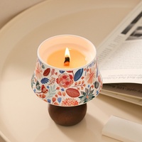 Lampe de table parfumée style bougie, abat-jour en céramique imprimé floral, base en bois massif, cire de soja, décoration de bureau à domicile