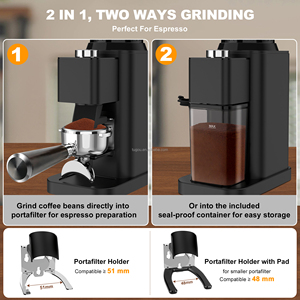 Dual-Purpose Electric Coffee Grinder with Portafilter <strong>Holder</strong> &amp; Powder Storage Box - Adjustable <strong>Burr</strong> Grinder Espresso &amp; Pour Over - Product Image 5