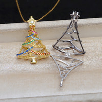 Pendentif Cage à Perles Ouverte en Argent Plaqué 925, Breloque Géométrique Arbre de Noël, Porte-Perles Vide pour Bricolage Fait Main - Vente en Gros