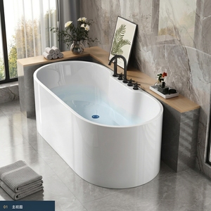 Baignoire autoportante en marbre acrylique luxueuse certifiée CUPC CE, chauffage à température constante, massage à bulles, 60 pouces, moderne - Product Image 2