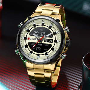 Montre pour homme Curren 8404, acier inoxydable, double mouvement, double fuseau horaire, montre-bracelet numérique lumineuse - Product Image 3