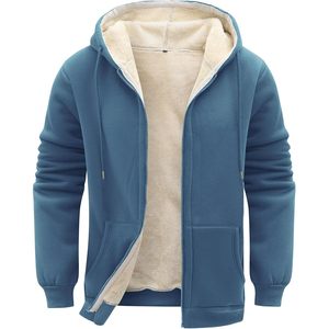 FOXA Men's Sherpa Hoodie <b>Fleece</b> <b>Lined</b> Zip Up Warm Hooded Sweatshirt Winter <b>Jacket</b> Breathable Regular Sleeve - Product Image 1