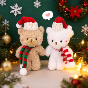 Ours en peluche de Noël, jouet en peluche doux, ours blanc avec écharpe et chapeau pour cadeau et décoration - Product Image 3
