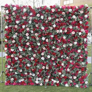 China Wholesale Artificial Silk Flower Wall for Decoration 8ft x 8ft Opening Ceremony Background Decoration