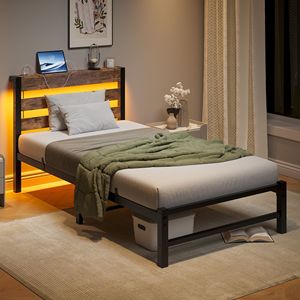 Base de Cama Doble con Plataforma y Cabecera LED con Estación de Carga USB, Diseño Moderno de Acero para Dormitorio - Product Image 5