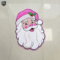 Patchs thermocollants de Noël en chenille à imprimé léopard, broderie Hohoho et applique chapeau de Père Noël, personnalisables en gros pour vêtements de fêtes