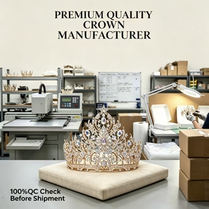 Couronne de Reine des Champions du Monde en Or Plaqué, Modèle Rond Complet, avec Cristaux AB, Tiara de Miss Univers pour Mariage - Product Image 4