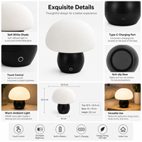 Lampe de table LED rechargeable en forme de champignon, 3 couleurs, intensité réglable, commande tactile, sans fil, veilleuse de chevet pour chambre à coucher et hôtel
