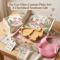 GL Vente en gros de fournitures personnalisées de dinosaure pour bébé Ensemble d'assiettes en bambou pour bébé Cadeau pour nouveau-né Ensemble d'assiettes en bambou pour enfants