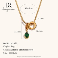 Parure de bijoux en acier inoxydable, nouvelle collection Europe et Amérique, boucles d'oreilles plaquées or 18 carats, bague, bracelet et collier en zircon vert pour femme