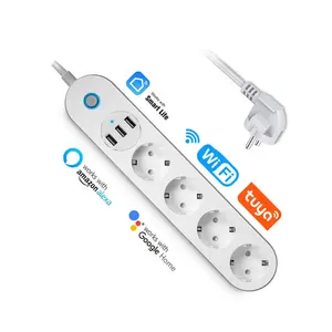 Tuya EU Socket 16A Smart Power Strip Bar Plug Extension Cord with 4 AC Plugs and 2 USB Work with Alexa Google Assistant