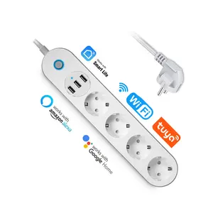 Tuya tomada da ue 16a, cabo de extensão inteligente com 4 tampões ac e 2 usb de trabalho com assistente alexa e google