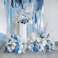 Arche murale de fleurs artificielles faites à la main, roses bleues et blanches, hortensias, pour toile de fond de mariage, centre de table, Fête des Mères, Pâques, vente en gros
