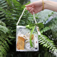 Sac cadeau transparent en PVC écologique et durable avec poignées en perles, sac fourre-tout souvenir, emballage pour bonbons de mariage, 100g