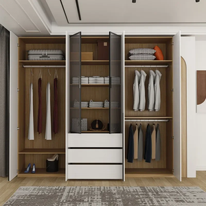 Armoire moderne avec portes en verre et 2 tiroirs, design à portes coulissantes, meuble de chambre minimaliste, armoire de rangement grande capacité - Product Image 5