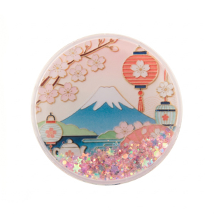 Imán de nevera personalizado redondo con líquido dinámico y purpurina, recuerdo de viaje, acrílico, con lugares emblemáticos del Reino Unido, Japón y China - Product Image 4