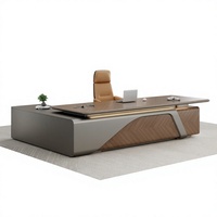 Bureau de direction moderne et minimaliste en bois, avec armoire latérale allongée et chaise, style luxe léger pour bureau présidentiel