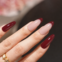 Faux ongles amande bicolores bordeaux nude, à pression, couvrance totale, pour usage quotidien