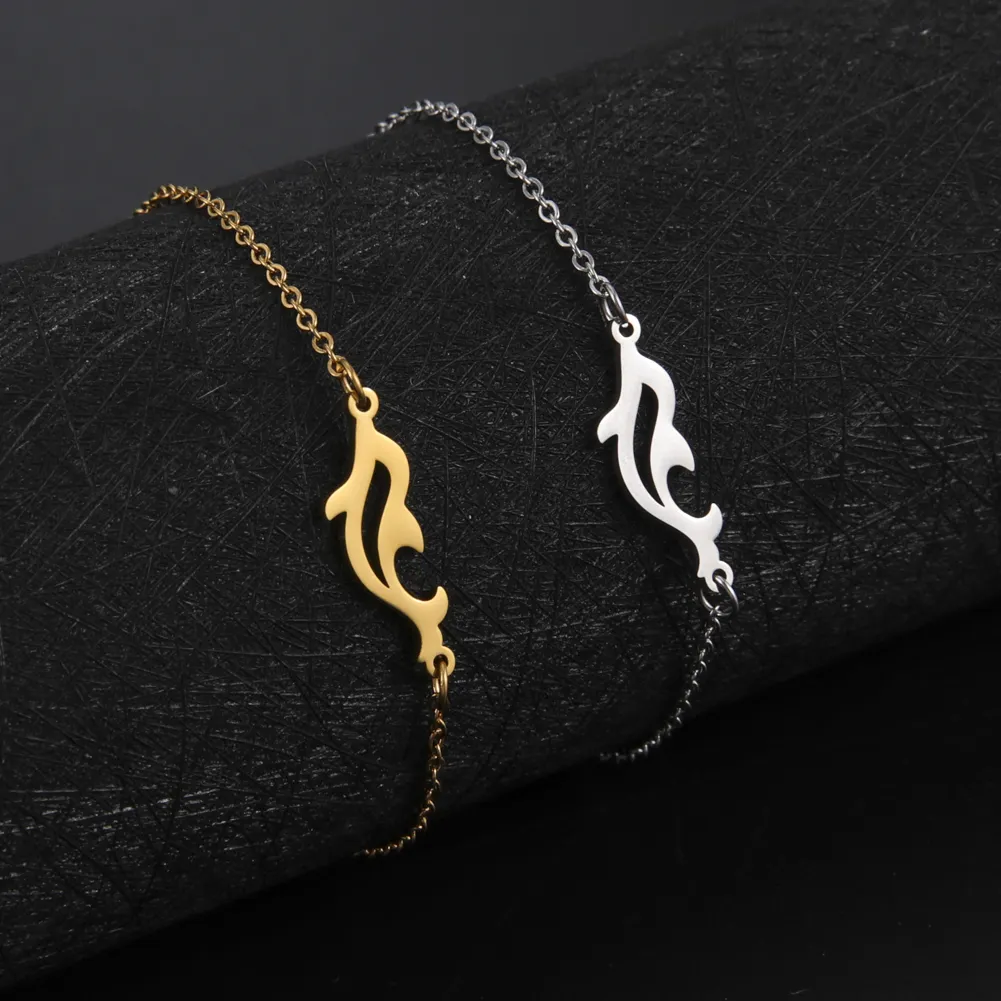 Cute Animal Dolphin Crane Women Men Charm Bracelets on Hand Gold Color Stainless Steel Couple Bracelets Jewelry Gifts Wholesale