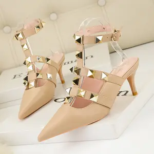 els women 6m high heel patent leather sandals women fashionable rivet cutout shoes