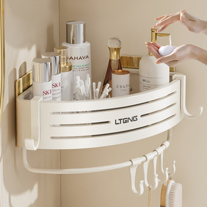 Lteng Corner Shelf 50X30Cm Single Layer Durable Bathroom Storage With Hooks - Product Image 1
