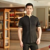 Salix Leaf Design Anti-Pilling Serveur de restaurant asiatique classique Uniforme de serveur et de serveuse noir